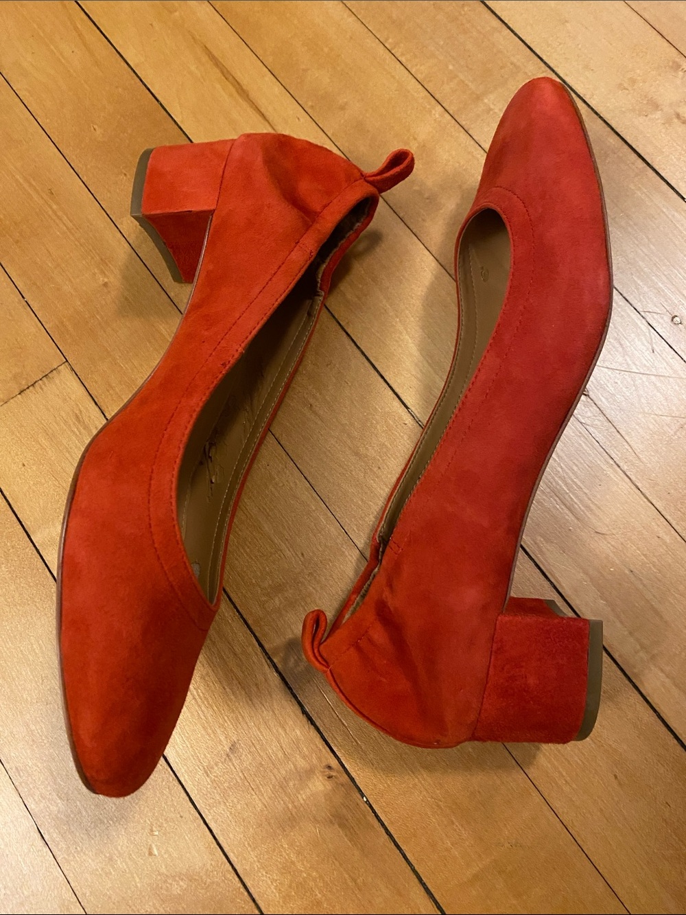 J. Crew Anya Suede Block Heels in Bright Cerise